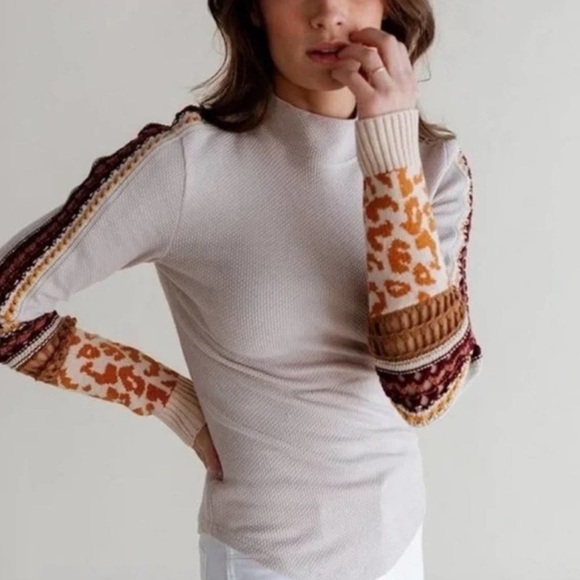 Free People large switch it up thermal tan embellished crochet cup top - Picture 11 of 11